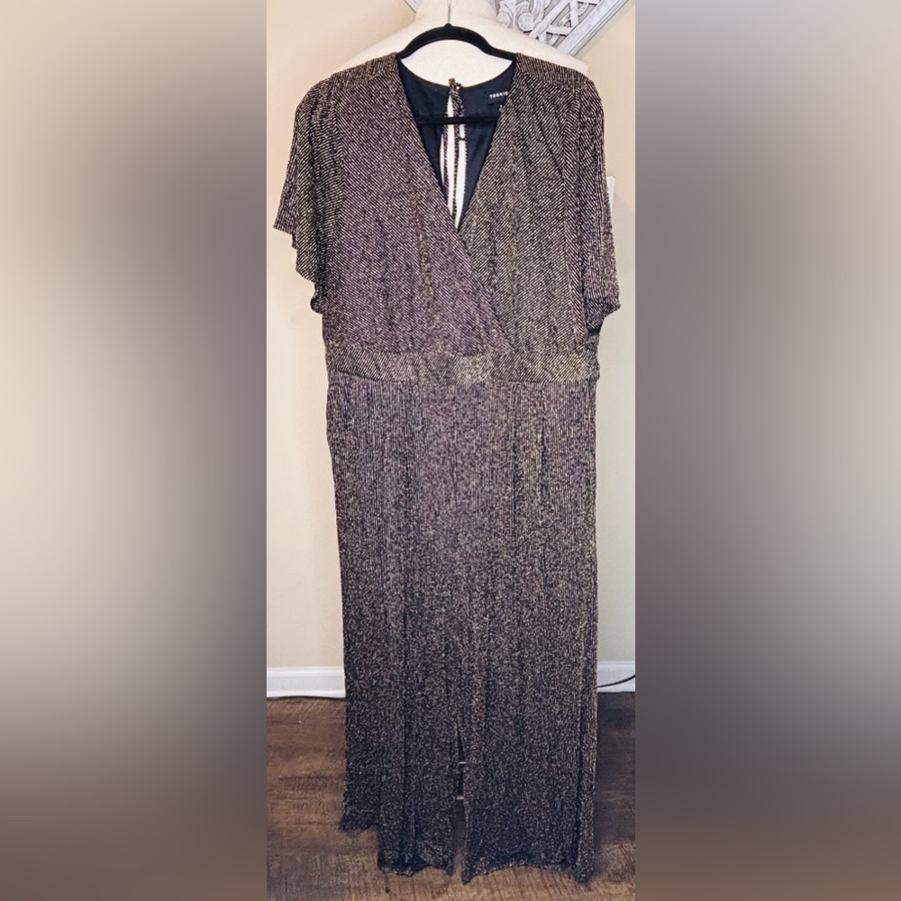Torrid Shimmer Womens Wide Leg Jumpsuit Black Gold Plus Size 2X